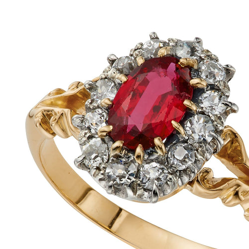 Bague 57 Bague victorienne en or jaune 18k, rubis et diamants taille ancienne 58 Facettes VI-0010
