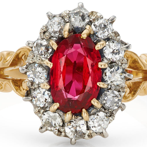 Bague 57 Bague victorienne en or jaune 18k, rubis et diamants taille ancienne 58 Facettes VI-0010