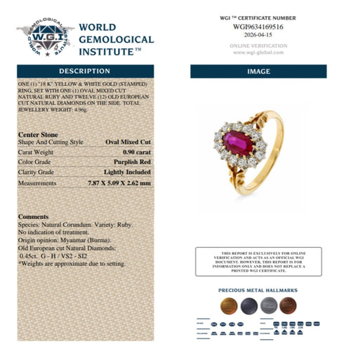Bague 57 Bague victorienne en or jaune 18k, rubis et diamants taille ancienne 58 Facettes VI-0010