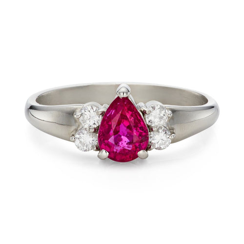Bague 51 Bague de fiançailles en platine, rubis birman non chauffé et diamants 58 Facettes VI-0018