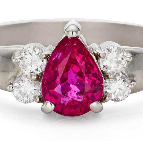 Bague 51 Bague de fiançailles en platine, rubis birman non chauffé et diamants 58 Facettes VI-0018