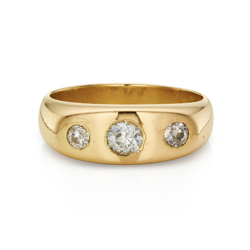 Bague 54 Bague victorienne trois pierres en or jaune 18 ct, diamants taille ancienne de 0,80 ct 58 Facettes VI-0022