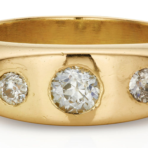 Bague 54 Bague victorienne trois pierres en or jaune 18 ct, diamants taille ancienne de 0,80 ct 58 Facettes VI-0022