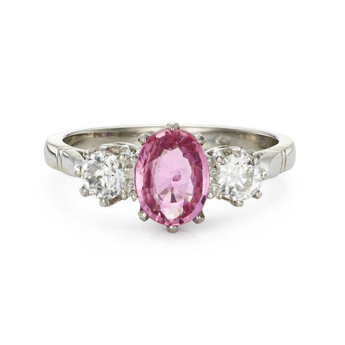 Bague 56 Bague de fiançailles en platine, saphir rose et diamants taille ancienne 58 Facettes VI-0024