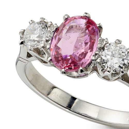 Bague 56 Bague de fiançailles en platine, saphir rose et diamants taille ancienne 58 Facettes VI-0024
