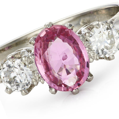 Bague 56 Bague de fiançailles en platine, saphir rose et diamants taille ancienne 58 Facettes VI-0024