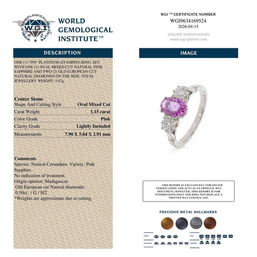 Bague 56 Bague de fiançailles en platine, saphir rose et diamants taille ancienne 58 Facettes VI-0024