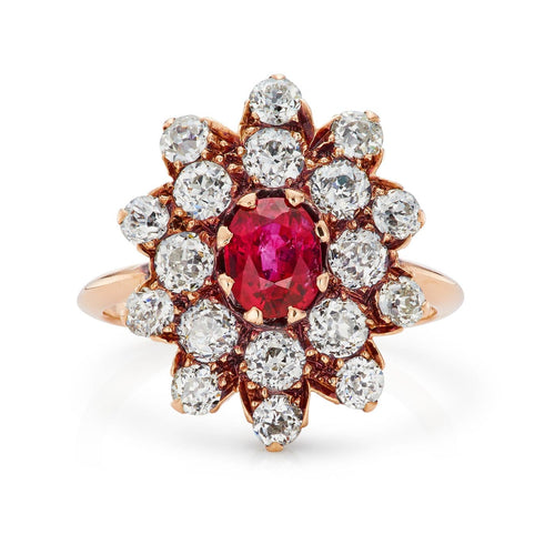 Bague 50.5 Bague victorienne rubis 0,90 ct et diamants taille ancienne 1,80 ct, or jaune 14K 58 Facettes VI-0025
