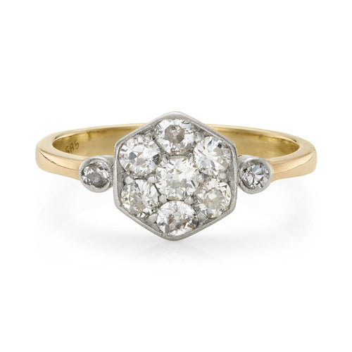 Bague 50 Bague Art déco hexagonale à diamants, or jaune 14k et platine 58 Facettes VI-0027