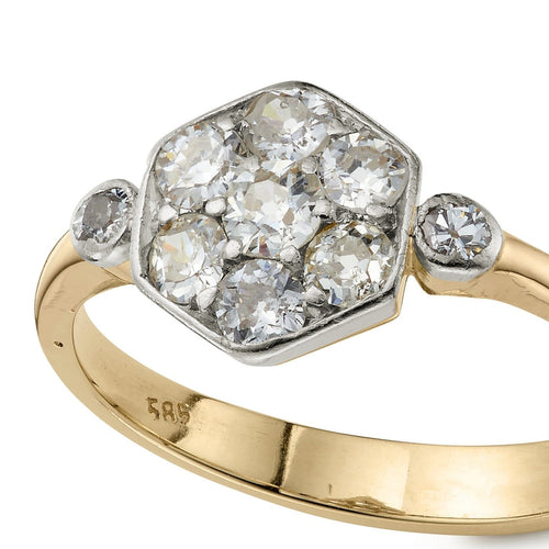 Bague 50 Bague Art déco hexagonale à diamants, or jaune 14k et platine 58 Facettes VI-0027