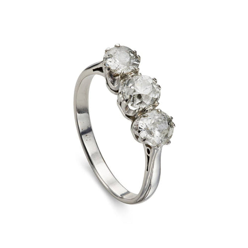 Bague 53 Bague édouardienne trois pierres en diamants taille ancienne, or blanc 18k 58 Facettes VI-0029