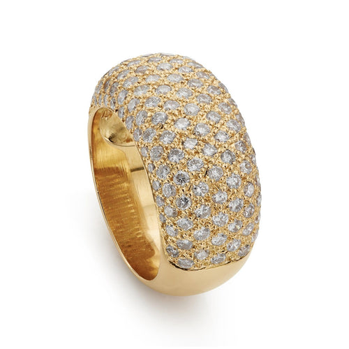 Bague 52 Bague cocktail bombée en or jaune 18k, diamants, 1,55 ct, années 1990 58 Facettes VI-0030