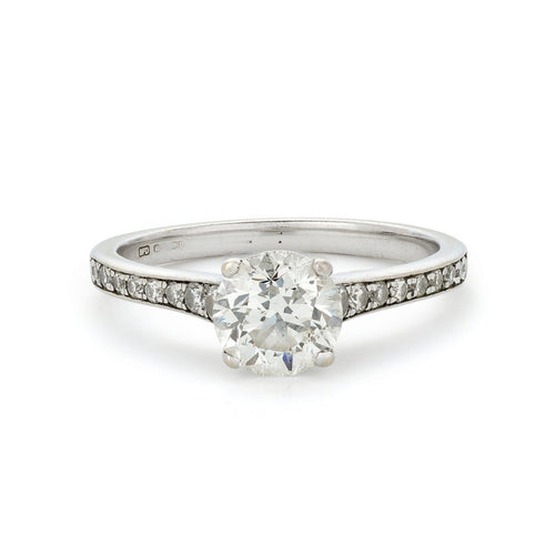 Bague 52 Bague de fiançailles solitaire contemporaine en or blanc 18k, diamants 1,25 ct 58 Facettes VI-0036