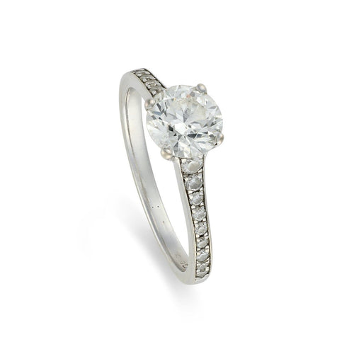 Bague 52 Bague de fiançailles solitaire contemporaine en or blanc 18k, diamants 1,25 ct 58 Facettes VI-0036