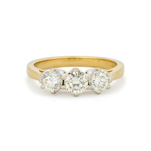 Bague 54 Bague de fiançailles trois pierres en or jaune et blanc 18k, diamants 58 Facettes VI-0037