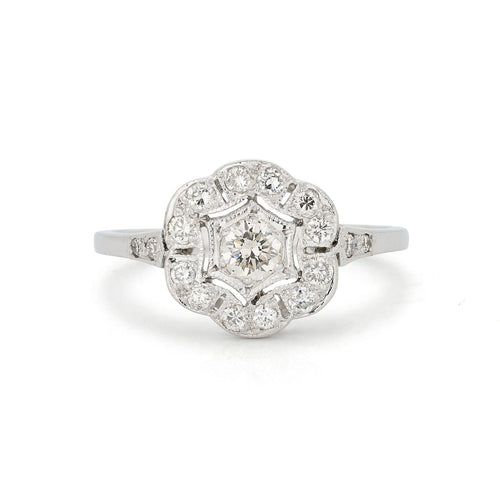 Bague 55 Bague de fiançailles Art déco en or blanc 18 carats, diamants 0,40 ct 58 Facettes VI-0040