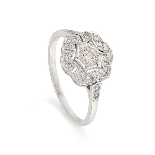 Bague 55 Bague de fiançailles Art déco en or blanc 18 carats, diamants 0,40 ct 58 Facettes VI-0040