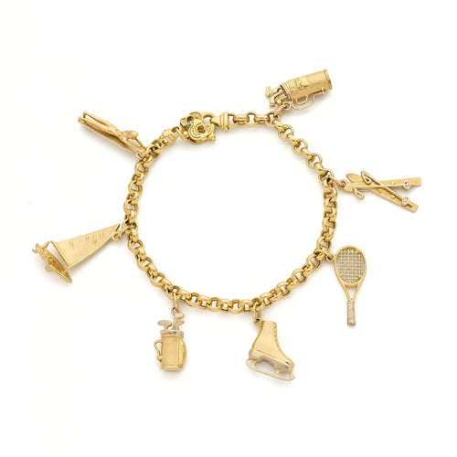 Bracelet Bracelet à breloques sportives en or jaune 18k, style moderne du milieu du siècle 58 Facettes VI-0046
