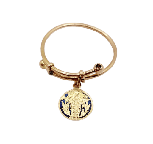 Bague 56 Bague antique en or rose 18k à médaille religieuse émaillée 58 Facettes A07875