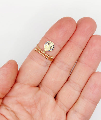 Bague 56 Bague antique en or rose 18k à médaille religieuse émaillée 58 Facettes A07875