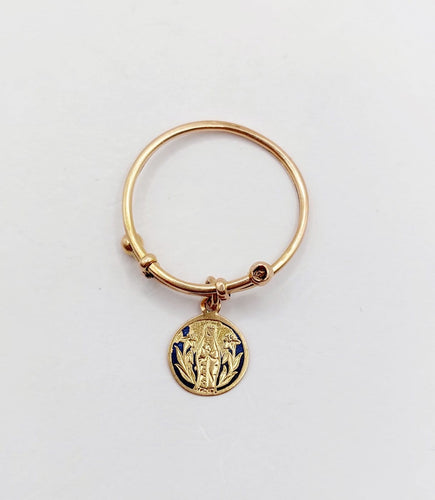 Bague 56 Bague antique en or rose 18k à médaille religieuse émaillée 58 Facettes A07875