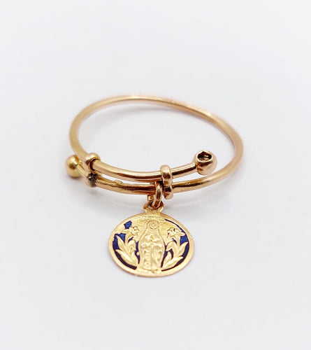Bague 56 Bague antique en or rose 18k à médaille religieuse émaillée 58 Facettes A07875