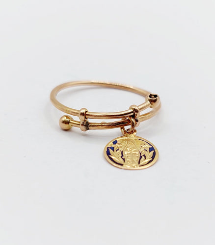 Bague 56 Bague antique en or rose 18k à médaille religieuse émaillée 58 Facettes A07875