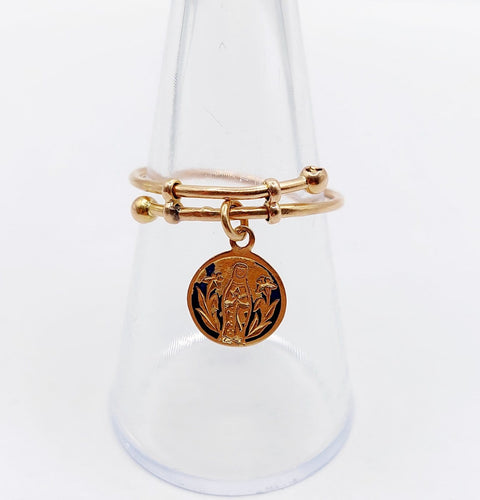 Bague 56 Bague antique en or rose 18k à médaille religieuse émaillée 58 Facettes A07875