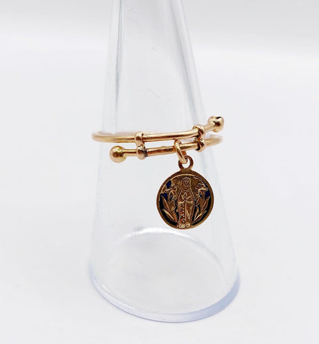 Bague 56 Bague antique en or rose 18k à médaille religieuse émaillée 58 Facettes A07875