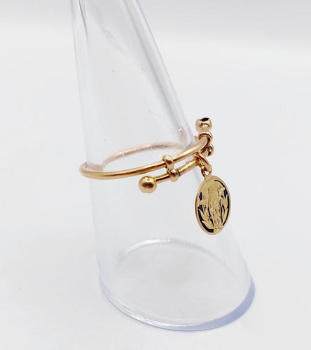 Bague 56 Bague antique en or rose 18k à médaille religieuse émaillée 58 Facettes A07875