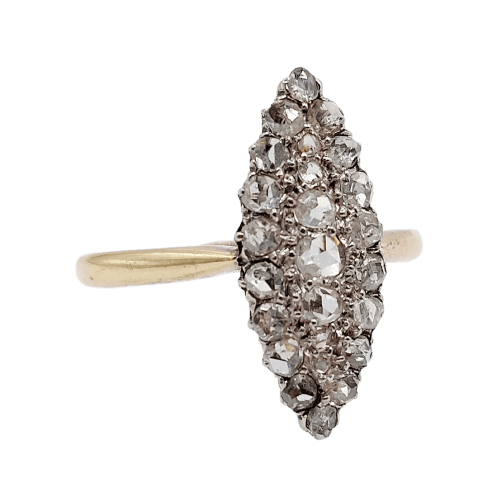 Bague 64 Bague marquise victorienne en or 18k, argent et diamants taille rose 58 Facettes A07877
