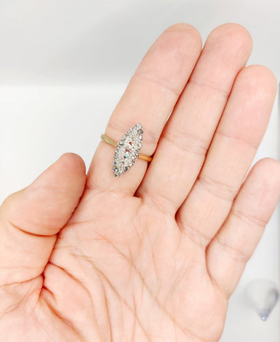 Bague 64 Bague marquise victorienne en or 18k, argent et diamants taille rose 58 Facettes A07877