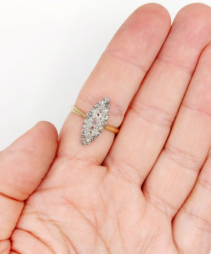 Bague 64 Bague marquise victorienne en or 18k, argent et diamants taille rose 58 Facettes A07877