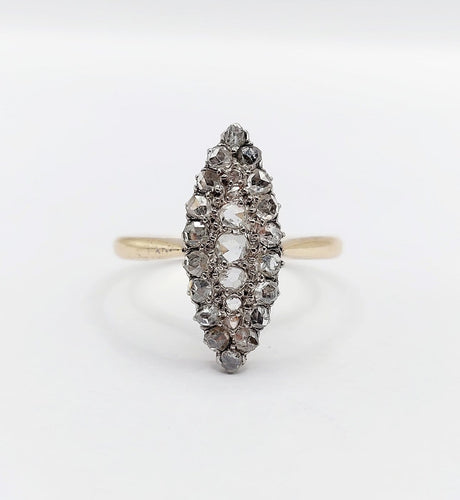 Bague 64 Bague marquise victorienne en or 18k, argent et diamants taille rose 58 Facettes A07877