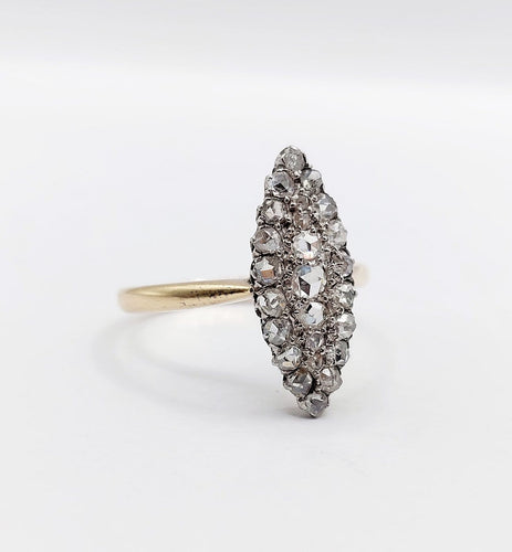 Bague 64 Bague marquise victorienne en or 18k, argent et diamants taille rose 58 Facettes A07877