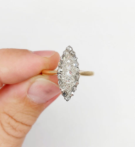 Bague 64 Bague marquise victorienne en or 18k, argent et diamants taille rose 58 Facettes A07877
