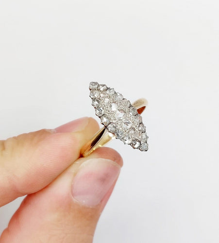 Bague 64 Bague marquise victorienne en or 18k, argent et diamants taille rose 58 Facettes A07877