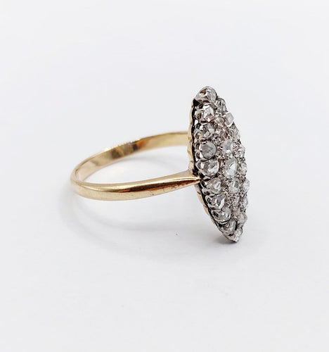 Bague 64 Bague marquise victorienne en or 18k, argent et diamants taille rose 58 Facettes A07877