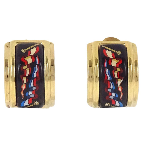Boucles d'oreilles Hermès - Boucles d'oreilles clips vintage en émail imprimé et métal 58 Facettes n3kaeaoc5w