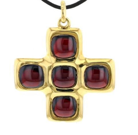 Pendentif Pomellato - Pendentif croix vintage en or jaune et grenats 58 Facettes 535T26_M