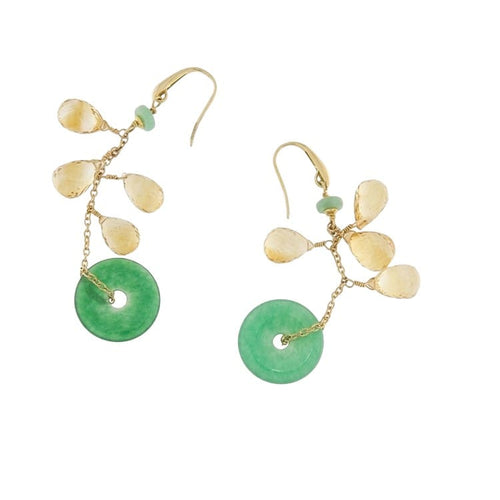 Boucles d'oreilles Boucles d'oreilles pendantes en or jaune, jadéite et quartz citrin 58 Facettes G4033