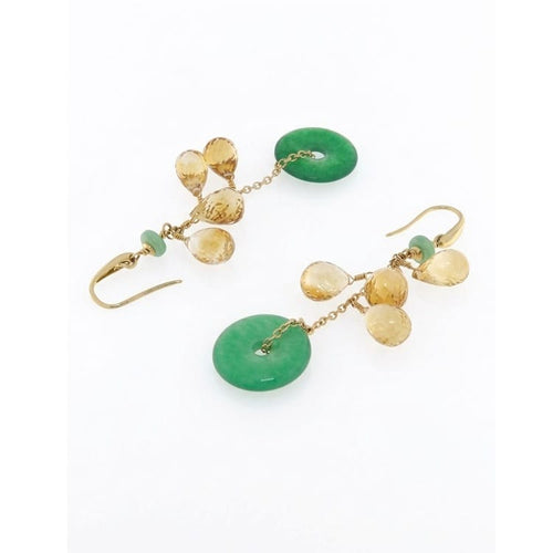 Boucles d'oreilles Boucles d'oreilles pendantes en or jaune, jadéite et quartz citrin 58 Facettes G4033