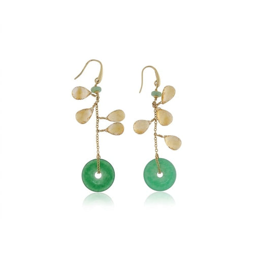 Boucles d'oreilles Boucles d'oreilles pendantes en or jaune, jadéite et quartz citrin 58 Facettes G4033