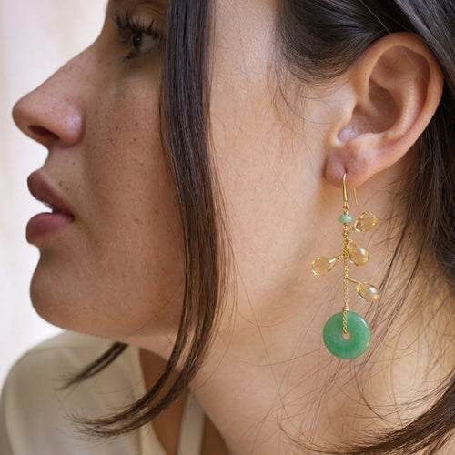 Boucles d'oreilles Boucles d'oreilles pendantes en or jaune, jadéite et quartz citrin 58 Facettes G4033