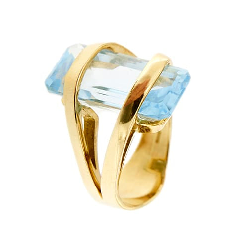 Bague 54 Bague - Topaze rectangulaire 12 ct en or jaune 18 ct 58 Facettes 33849