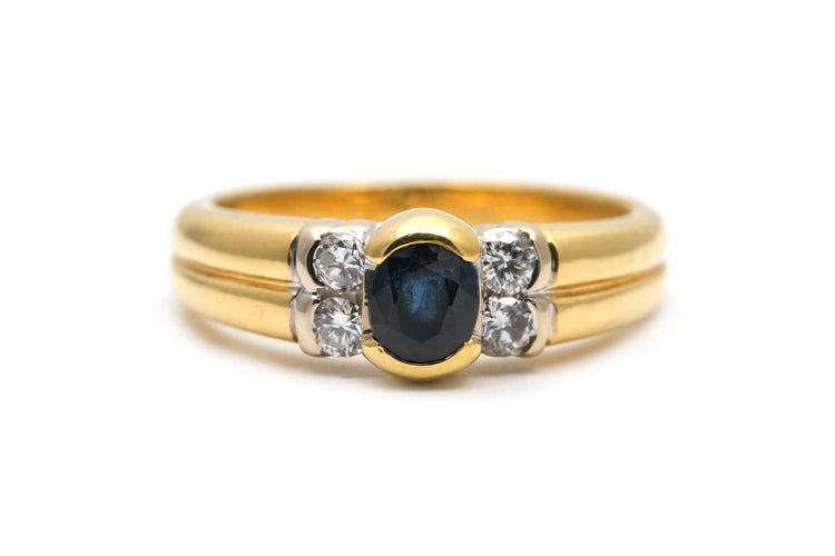 Bague 51 Bague contemporaine en or jaune 18 carats, saphir et diamants 58 Facettes B971
