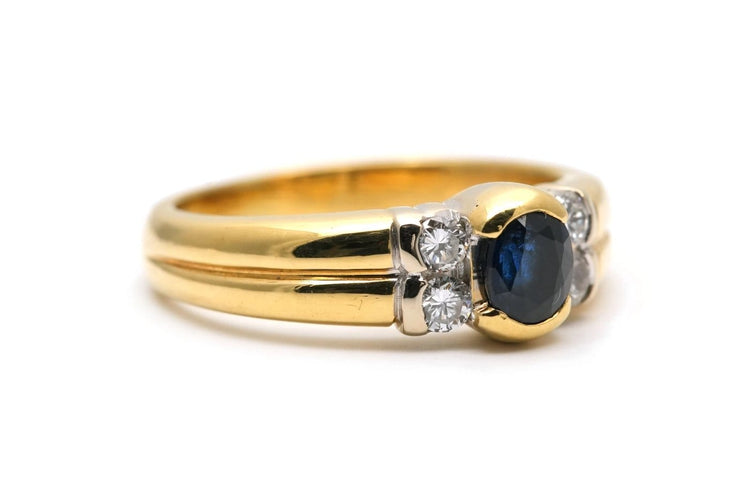 Bague 51 Bague contemporaine en or jaune 18 carats, saphir et diamants 58 Facettes B971