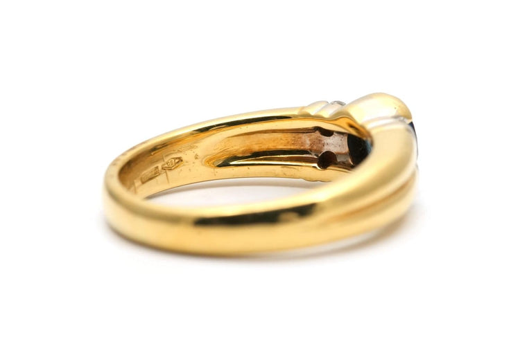 Bague 51 Bague contemporaine en or jaune 18 carats, saphir et diamants 58 Facettes B971
