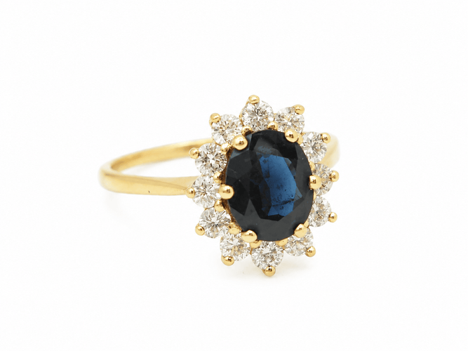 Bague 57 Bague marguerite en or jaune 18 carats, saphir et diamants 58 Facettes 33857