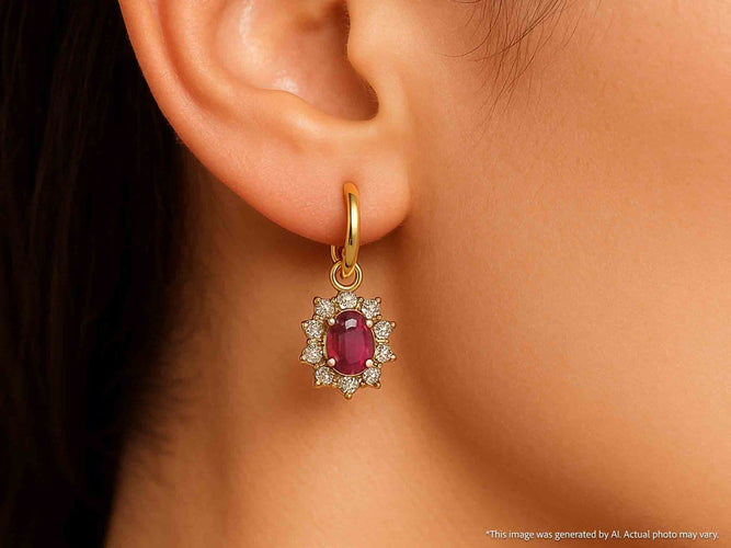 Boucles d'oreilles Boucles d'oreilles pendantes en or 14k, diamants et rubis 58 Facettes 2389